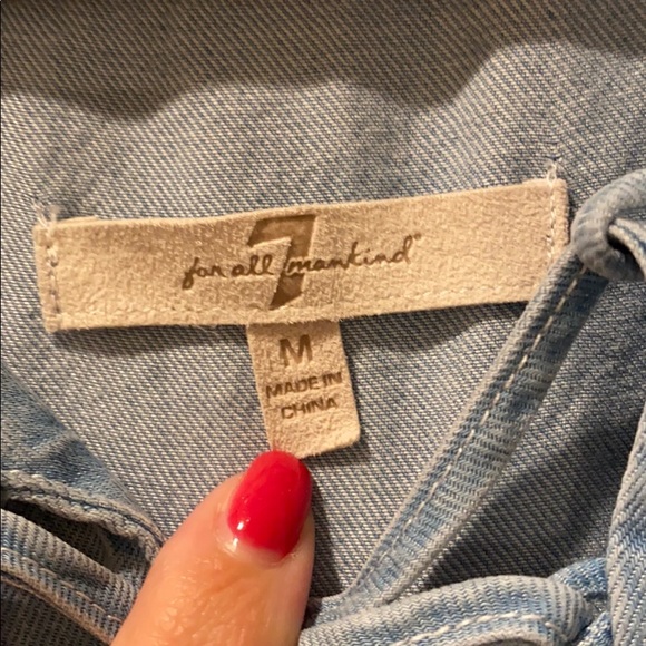 7 For All Mankind Lace Up Chambray denim mini tunic shirt dress light wash M - Picture 9 of 14